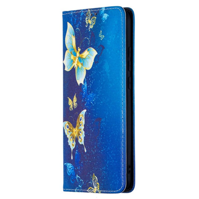 Folio Cover Xiaomi Redmi 9A Custodia in pelle Farfalle Blu