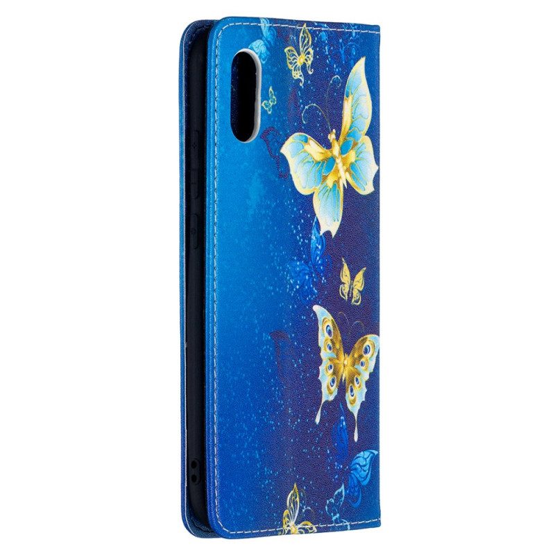 Folio Cover Xiaomi Redmi 9A Custodia in pelle Farfalle Blu