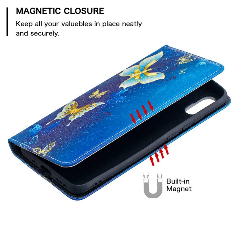 Folio Cover Xiaomi Redmi 9A Custodia in pelle Farfalle Blu