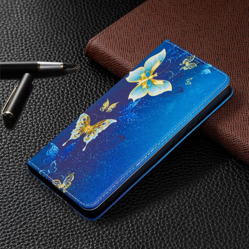 Folio Cover Xiaomi Redmi 9A Custodia in pelle Farfalle Blu