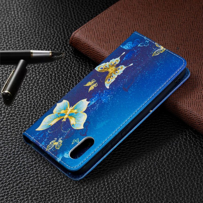 Folio Cover Xiaomi Redmi 9A Custodia in pelle Farfalle Blu