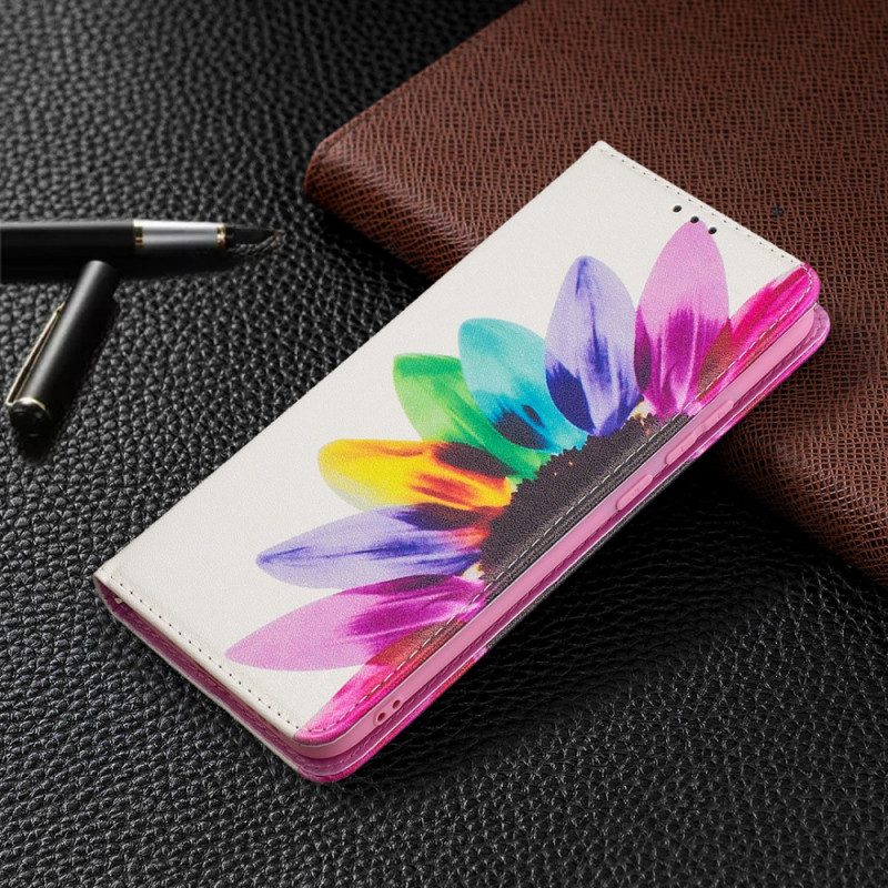 Folio Cover Xiaomi Redmi 9A Custodia in pelle Fiore Dell'acquerello