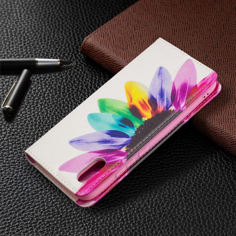 Folio Cover Xiaomi Redmi 9A Custodia in pelle Fiore Dell'acquerello