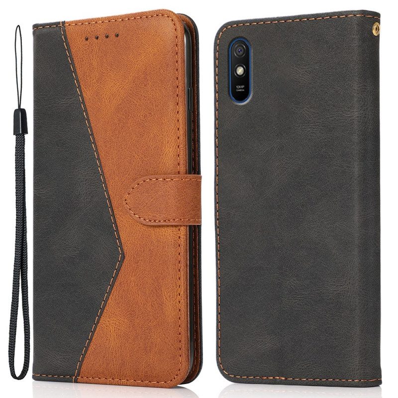 Folio Cover Xiaomi Redmi 9A Ecopelle Triangolare Bicolore