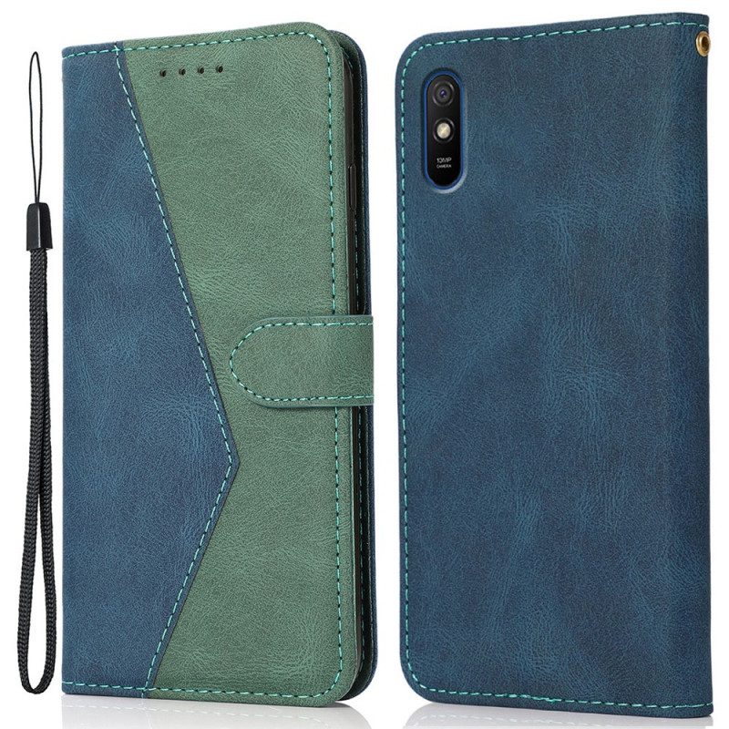 Folio Cover Xiaomi Redmi 9A Ecopelle Triangolare Bicolore