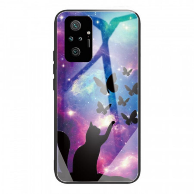 Cover Xiaomi Redmi Note 10 Pro Gatto In Vetro Temperato E Farfalle Nello Spazio