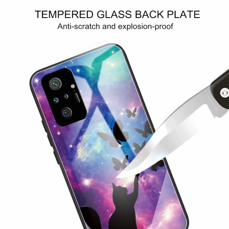 Cover Xiaomi Redmi Note 10 Pro Gatto In Vetro Temperato E Farfalle Nello Spazio