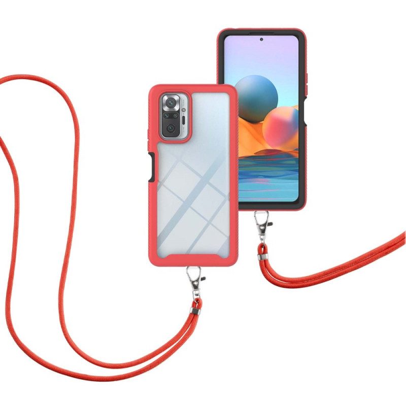 Cover Xiaomi Redmi Note 10 Pro Ibrido Con Cordoncino E Contorno Colorato