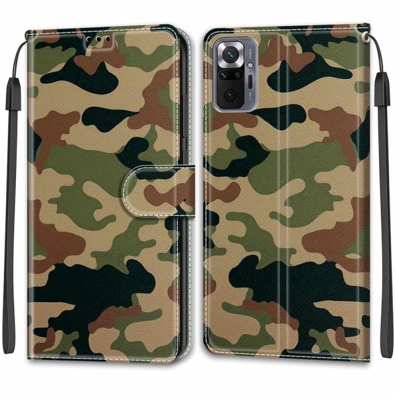 Custodia in pelle Xiaomi Redmi Note 10 Pro Camouflage Militare Strappy