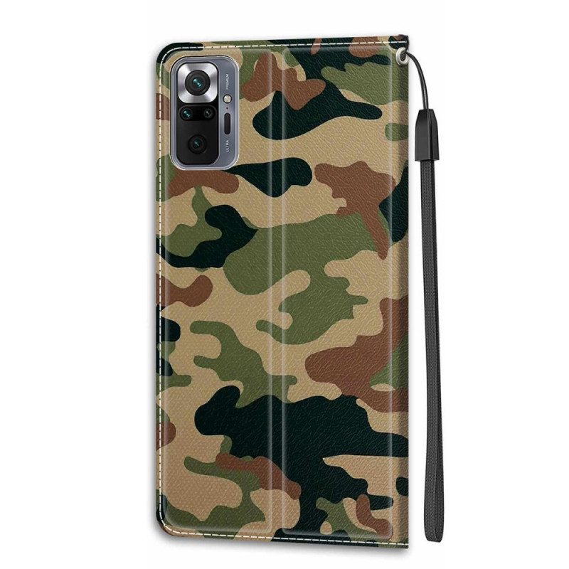 Custodia in pelle Xiaomi Redmi Note 10 Pro Camouflage Militare Strappy