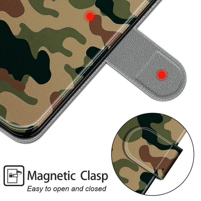 Custodia in pelle Xiaomi Redmi Note 10 Pro Camouflage Militare Strappy