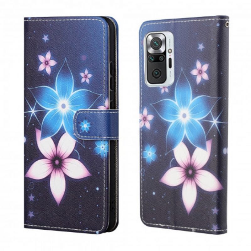 Custodia in pelle Xiaomi Redmi Note 10 Pro Cinturino Lunare Fiori