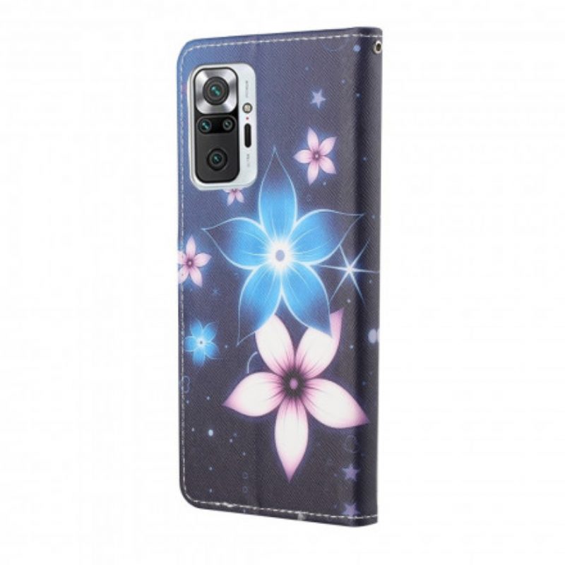 Custodia in pelle Xiaomi Redmi Note 10 Pro Cinturino Lunare Fiori