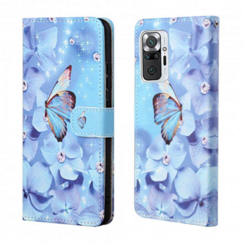 Custodia in pelle Xiaomi Redmi Note 10 Pro Farfalle Di Diamanti Strappy