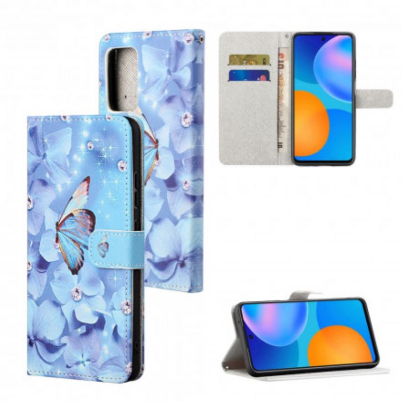 Custodia in pelle Xiaomi Redmi Note 10 Pro Farfalle Di Diamanti Strappy