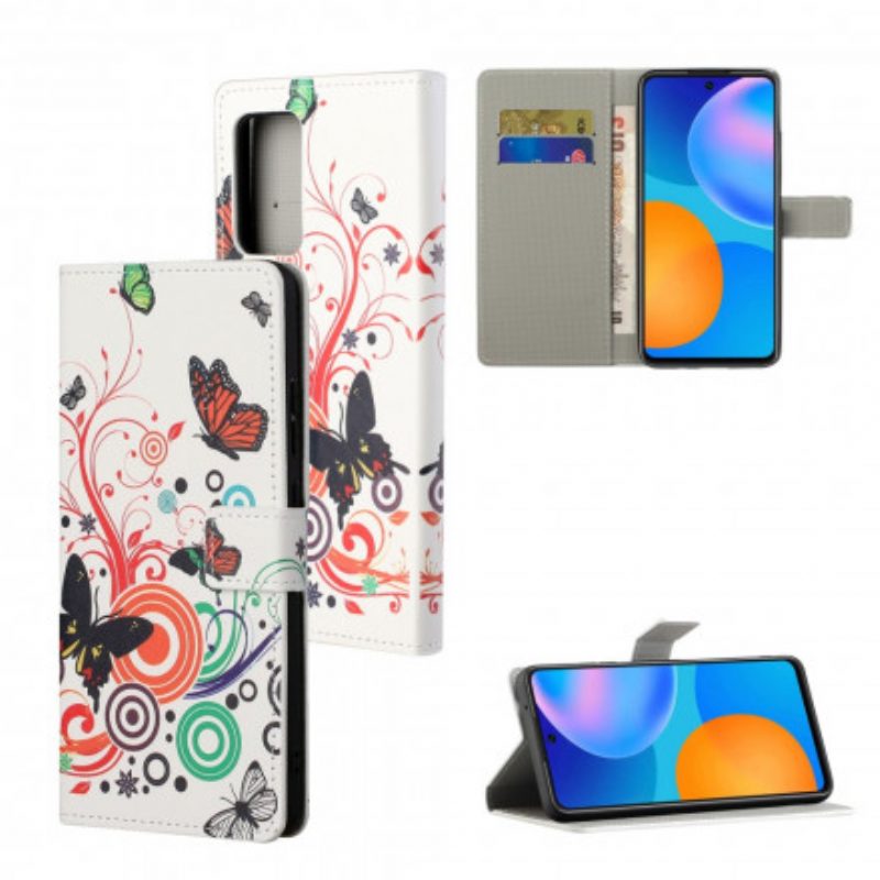 Custodia in pelle Xiaomi Redmi Note 10 Pro Farfalle E Fiori