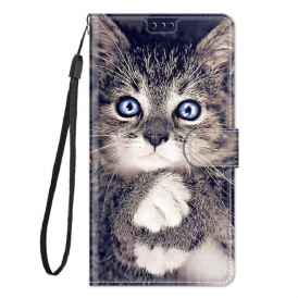 Custodia in pelle Xiaomi Redmi Note 10 Pro Gatto Troppo Carino Con Cinturino