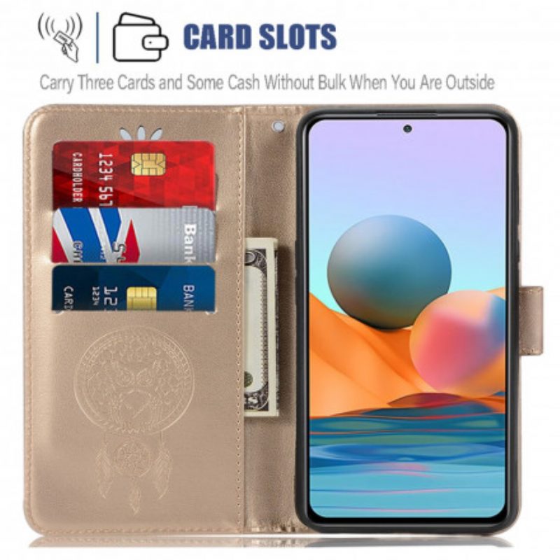 Custodia in pelle Xiaomi Redmi Note 10 Pro Gufo Acchiappasogni Effetto Pelle