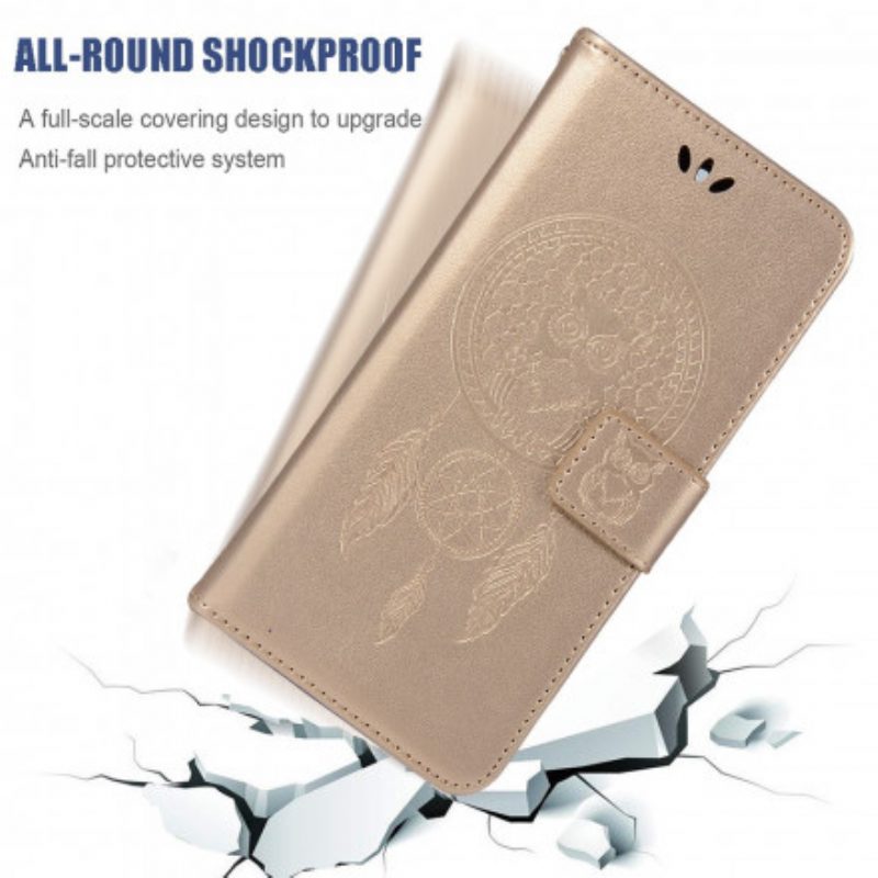 Custodia in pelle Xiaomi Redmi Note 10 Pro Gufo Acchiappasogni Effetto Pelle