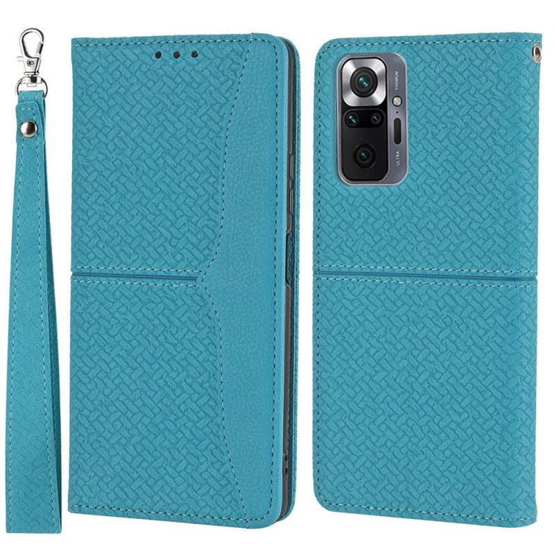 Custodia in pelle Xiaomi Redmi Note 10 Pro Stile In Pelle Intrecciata Con Cinturino