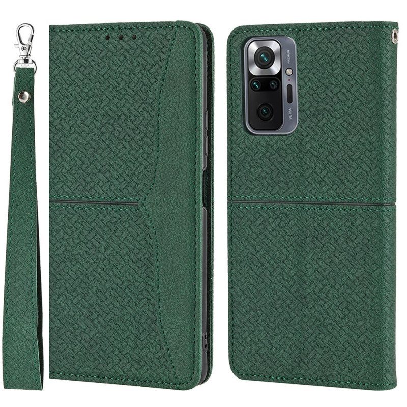 Custodia in pelle Xiaomi Redmi Note 10 Pro Stile In Pelle Intrecciata Con Cinturino