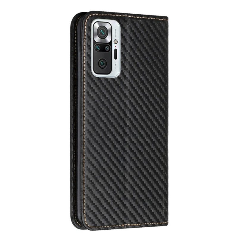 Folio Cover Xiaomi Redmi Note 10 Pro Custodia in pelle Cinturino In Fibra Di Carbonio