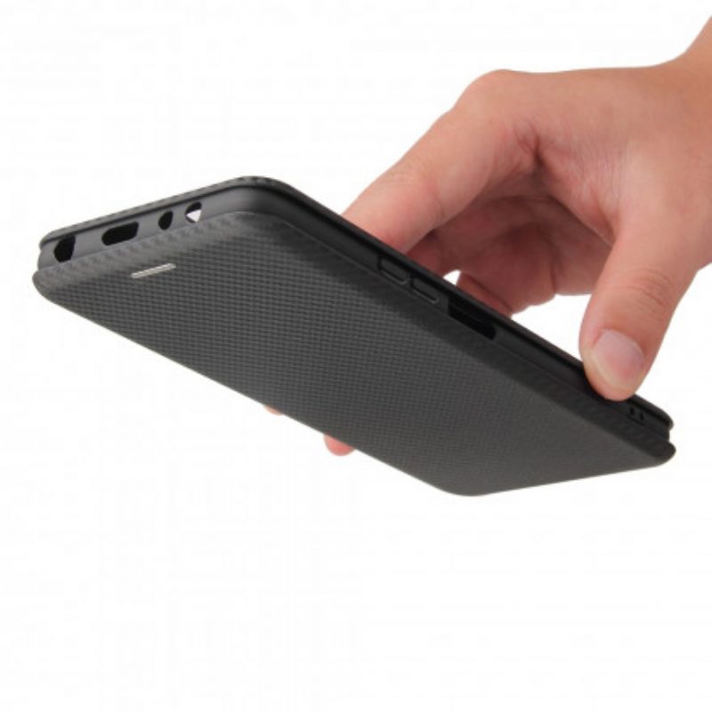 Folio Cover Xiaomi Redmi Note 10 Pro Custodia in pelle Fibra Di Carbonio Con Anello Di Supporto