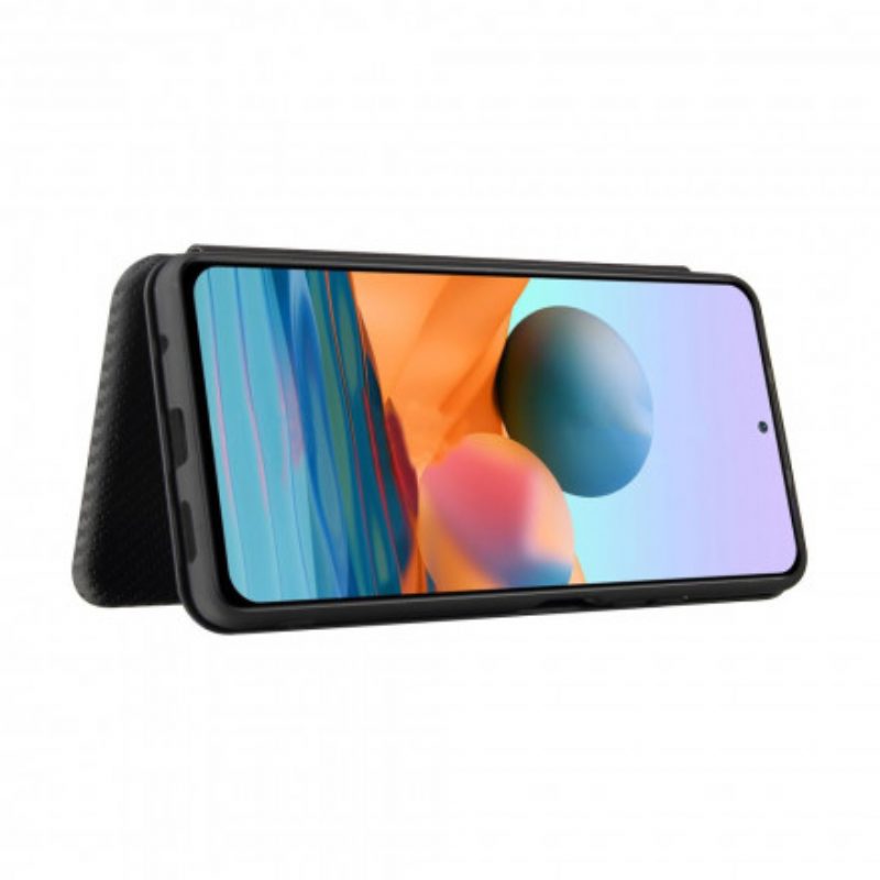 Folio Cover Xiaomi Redmi Note 10 Pro Custodia in pelle Fibra Di Carbonio Con Anello Di Supporto