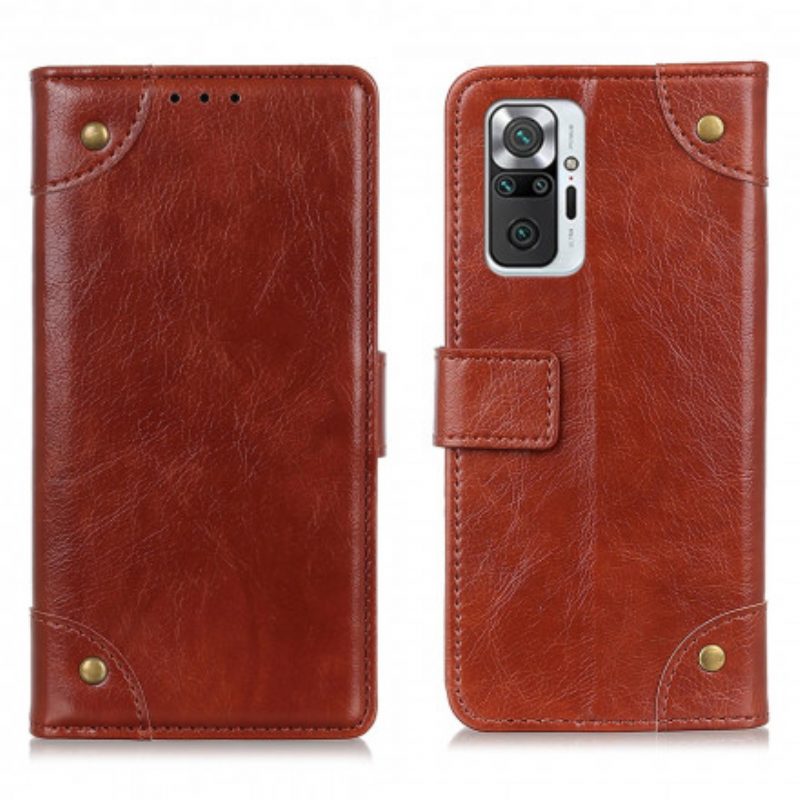 Folio Cover Xiaomi Redmi Note 10 Pro Rivetti Vintage In Pelle Nappa Stile