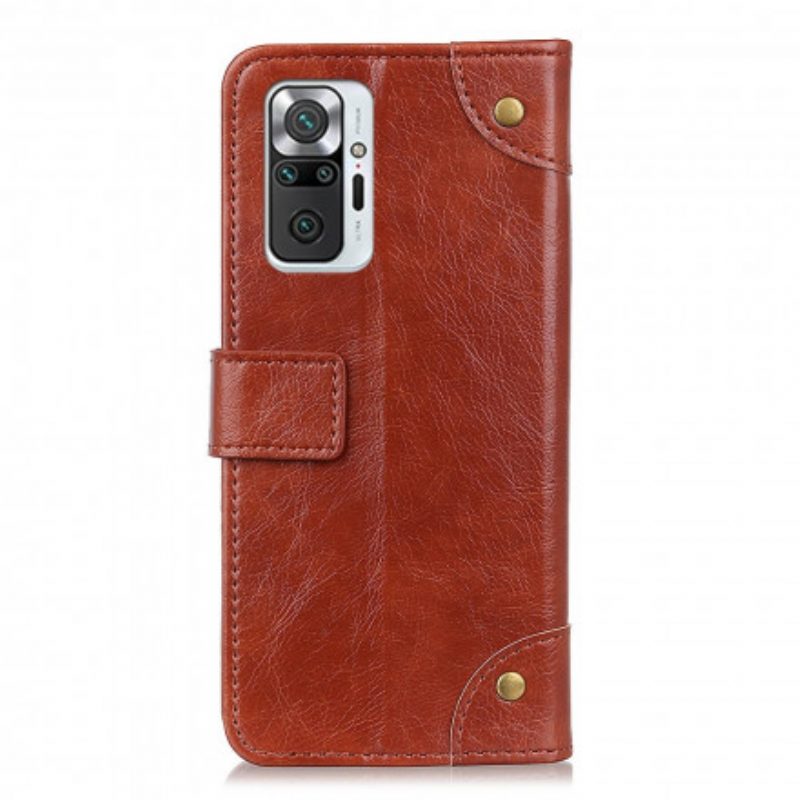 Folio Cover Xiaomi Redmi Note 10 Pro Rivetti Vintage In Pelle Nappa Stile