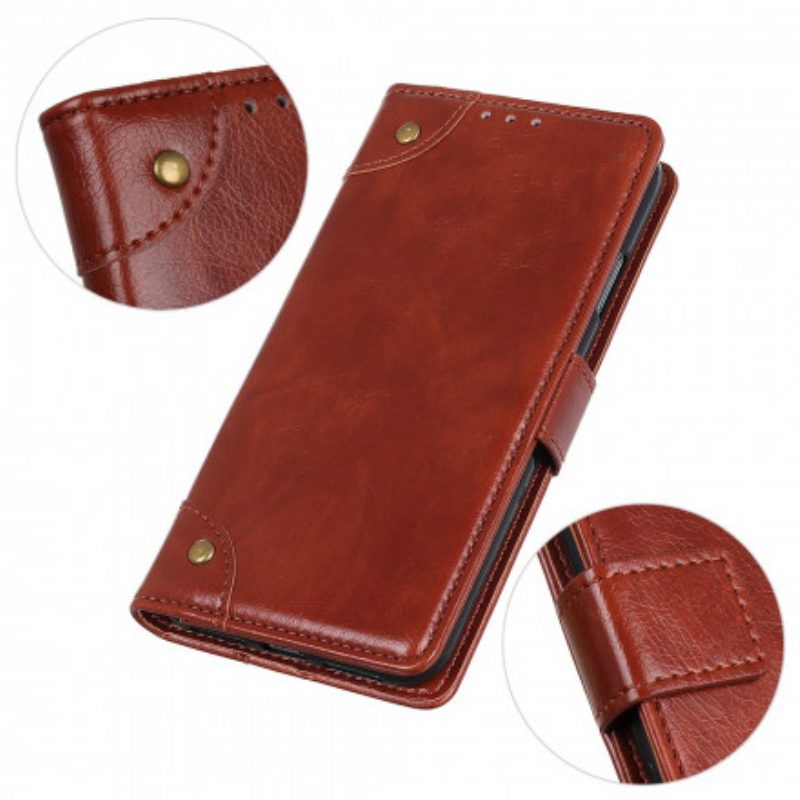 Folio Cover Xiaomi Redmi Note 10 Pro Rivetti Vintage In Pelle Nappa Stile