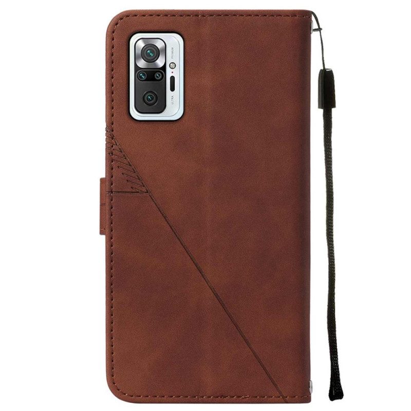 Folio Cover Xiaomi Redmi Note 10 Pro Strappy Stile Geometrico In Pelle