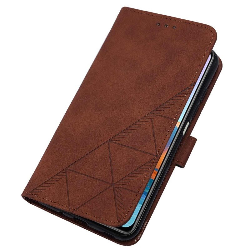 Folio Cover Xiaomi Redmi Note 10 Pro Strappy Stile Geometrico In Pelle