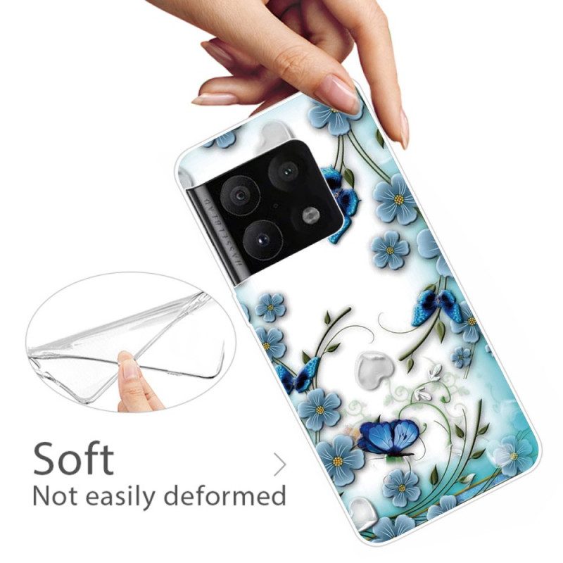 Cover OnePlus 10 Pro 5G Farfalle E Fiori Retrò