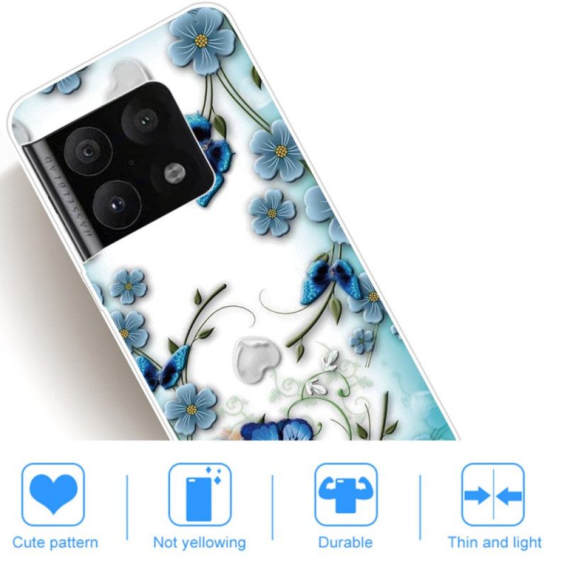 Cover OnePlus 10 Pro 5G Farfalle E Fiori Retrò