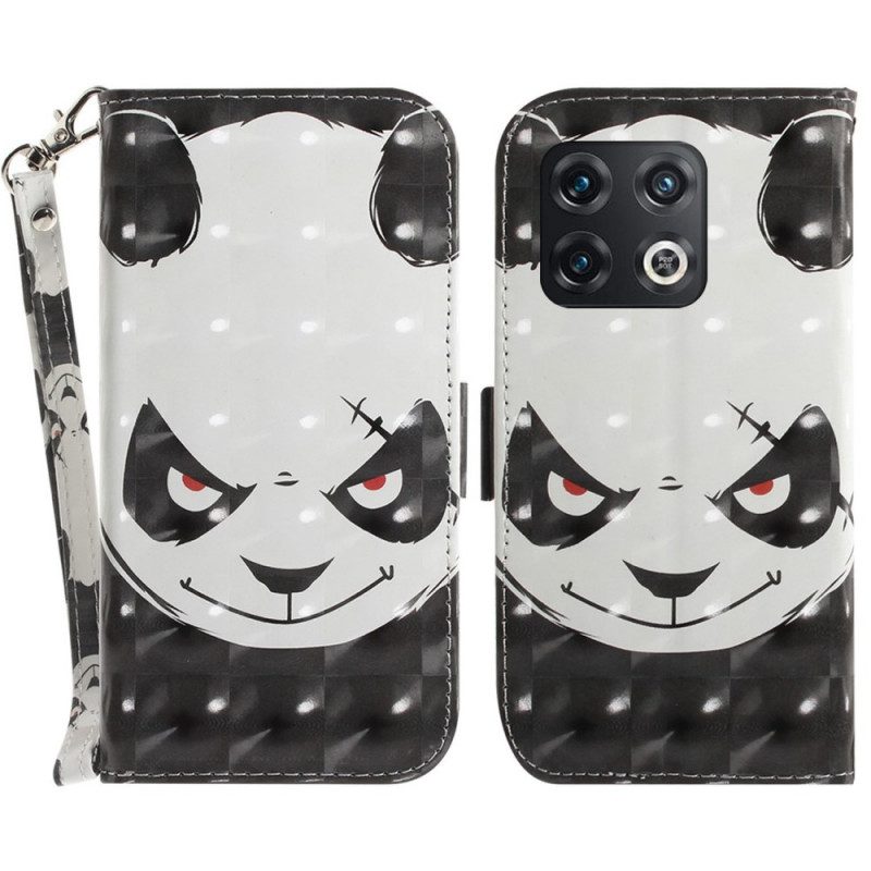 Custodia in pelle OnePlus 10 Pro 5G Panda Arrabbiato Con Cordino