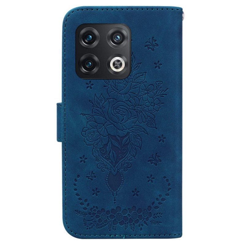 Custodia in pelle OnePlus 10 Pro 5G Strappy Rose E Farfalle