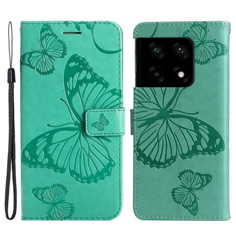 Folio Cover OnePlus 10 Pro 5G Farfalle Con Cinturino Gigante