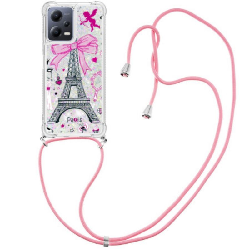 Cover Poco X5 5G Coulisse Glitterata Torre Eiffel