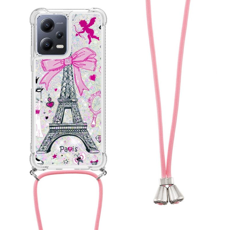 Cover Poco X5 5G Coulisse Glitterata Torre Eiffel