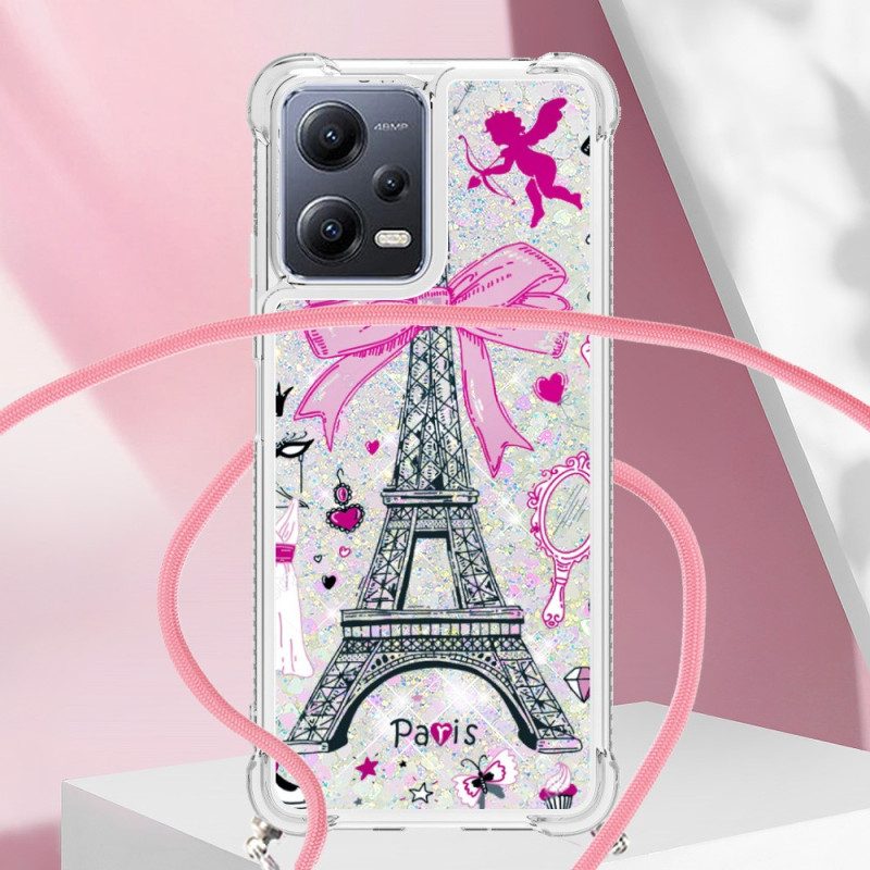 Cover Poco X5 5G Coulisse Glitterata Torre Eiffel