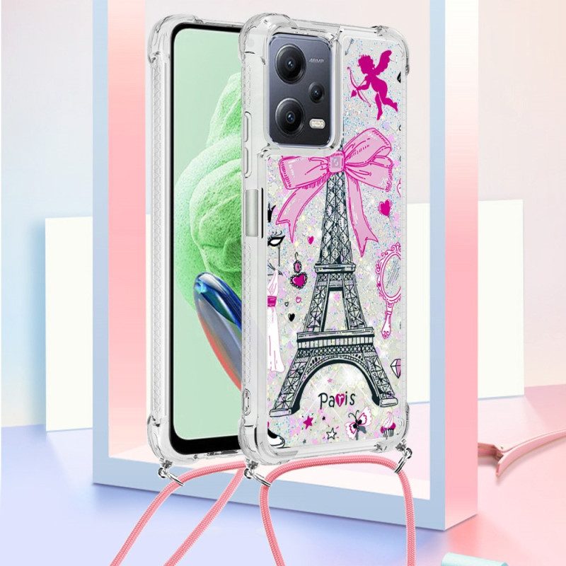 Cover Poco X5 5G Coulisse Glitterata Torre Eiffel