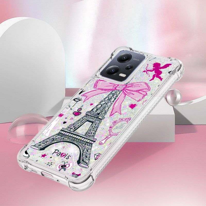 Cover Poco X5 5G Paillettes Torre Eiffel