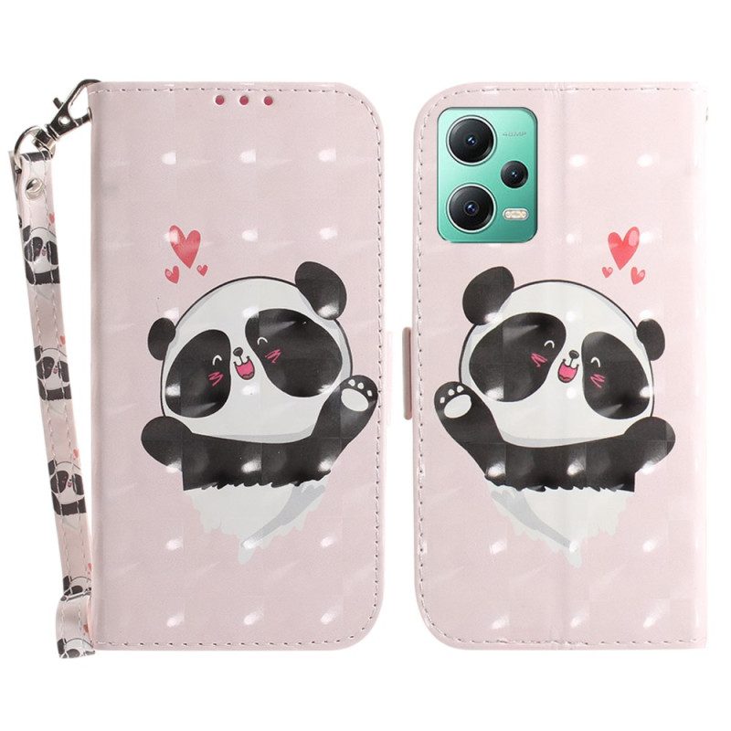 Custodia in pelle Poco X5 5G Panda Love Con Cordino