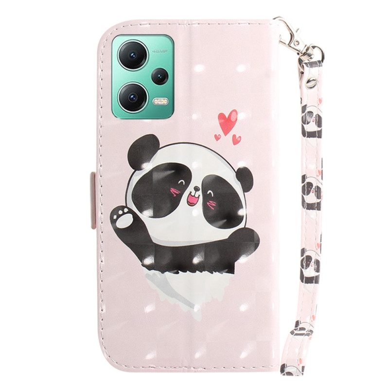 Custodia in pelle Poco X5 5G Panda Love Con Cordino