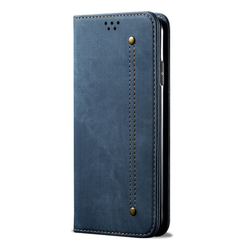 Folio Cover Poco X5 5G Custodia in pelle Tessuto Denim