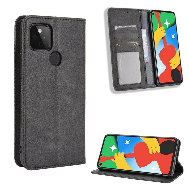 Folio Cover Google Pixel 4A 5G Custodia in pelle 5g Effetto Cuoio Vintage Stilizzato