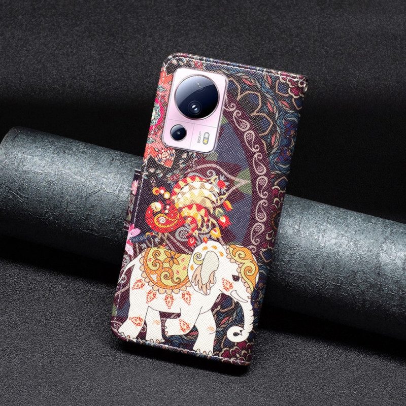 Custodia in pelle Xiaomi 13 Lite Elefante Tribale