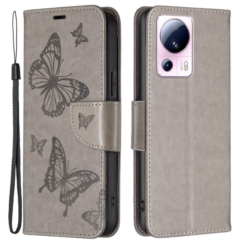 Custodia in pelle Xiaomi 13 Lite Farfalle Stampate Strappy