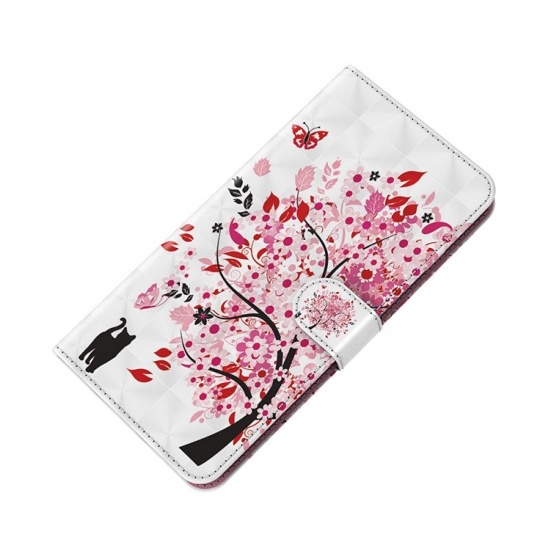 Custodia in pelle OnePlus Nord 2 5G Albero Rosa E Gatto Nero